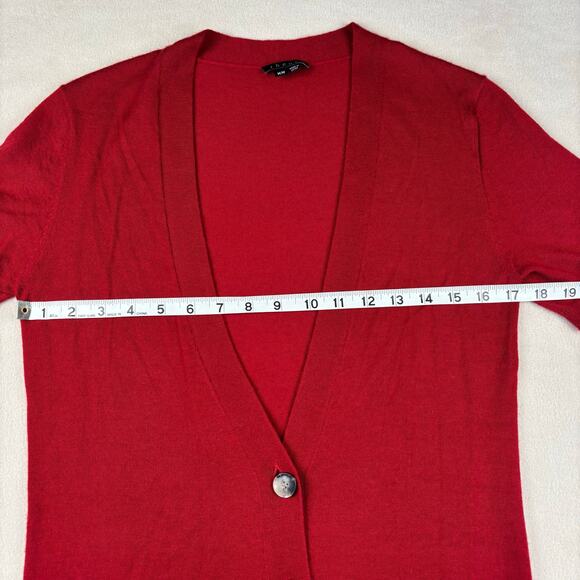 Women's Medium THEORY Gwyneth Cashmere short sleeve cardigan in valentine red - Picture 3 of 9